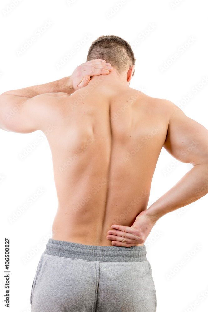 Fototapeta premium Man with back pain over white background