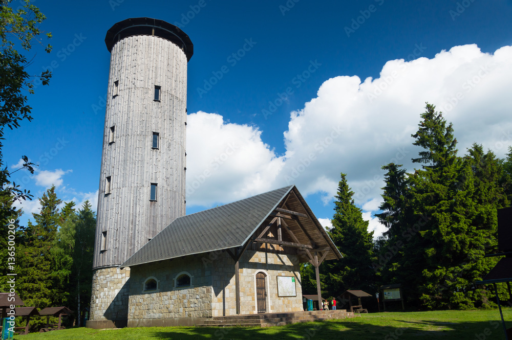 Lookout Tower on the top of the mountain, beautiful sunny weather Lookout Tower on the top of the mountain, beautiful sunny weather