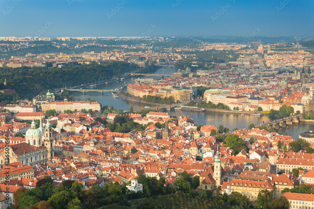 Prague, panorama of the city from Petrin lookout tower