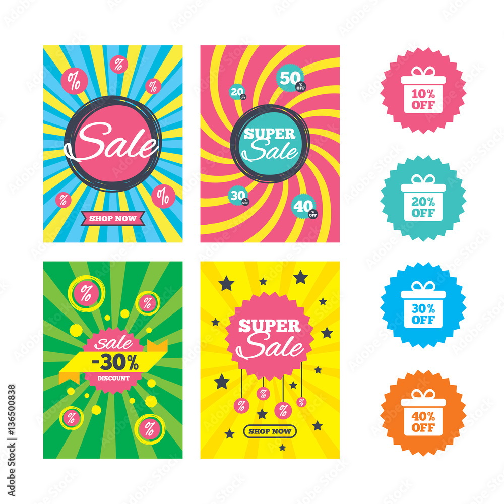 Obraz premium Sale gift box tag icons. Discount symbols.