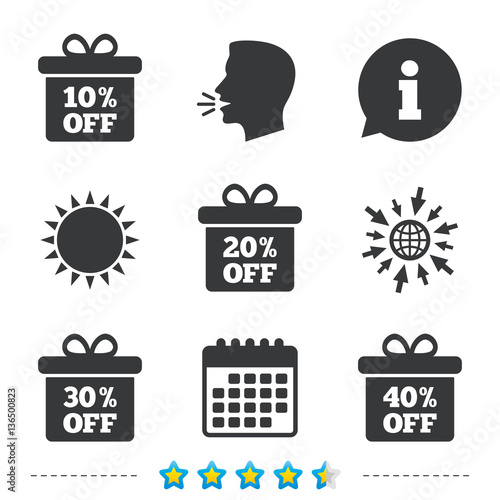Sale gift box tag icons. Discount symbols.