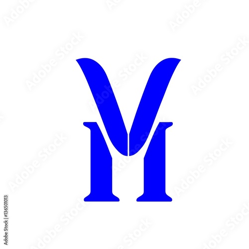 initial letter MV blue color logo vector