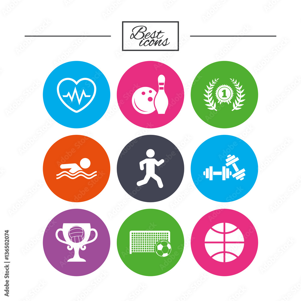 Sport games, fitness icon. Football, basketball.