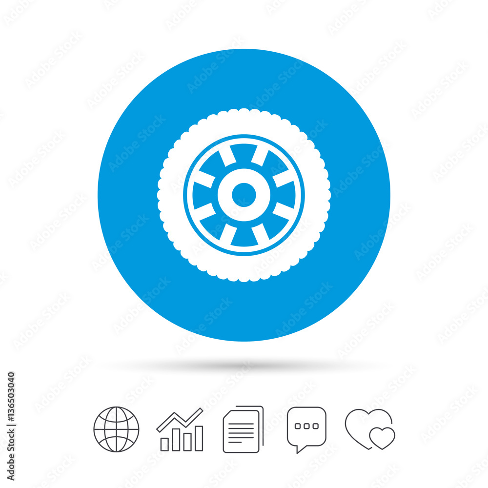 Car wheel sign icon. Circular transport component. Car wheel sign icon. Circular transport component.