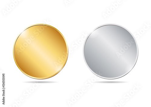 vector illustration of two golden and silver blank coins
