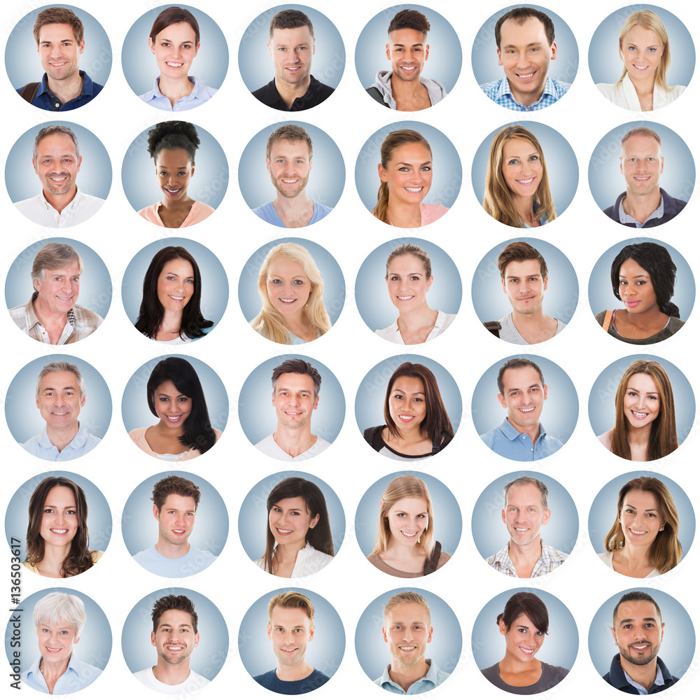 Collage Of People On Blue Background Collage Of People On Blue Background