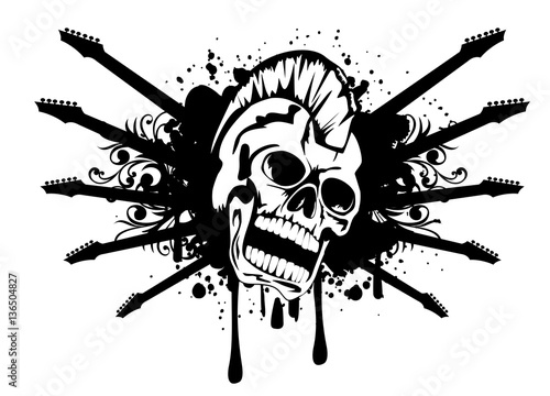 skull with silhouette guitars