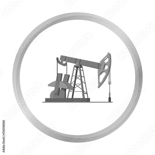 Oil pumpjack icon in monochrome style isolated on white background. Oil industry symbol stock vector illustration.