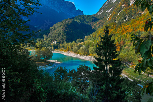 Lake Tenno with mountain reflection in water.Trento,Italy, Europa. Turquoise lake in the mountains