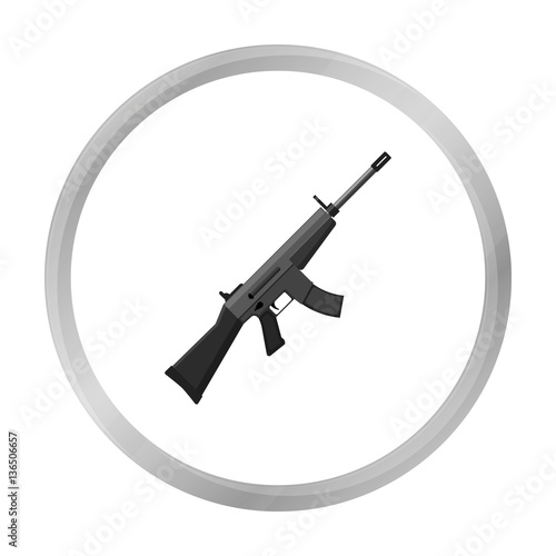 Military assault rifle icon in monochrome style isolated on white background. Military and army symbol stock vector illustration