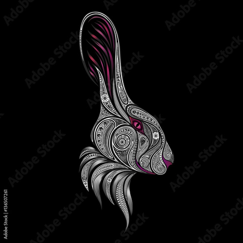 White rabbit with pink eyes from the book Alice in Wonderland. Vector silhouette animal patterns