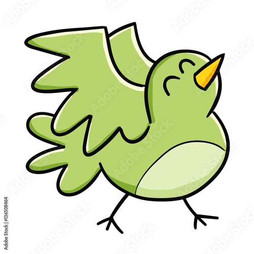 Funny smiley green bird walking facing up - vector.