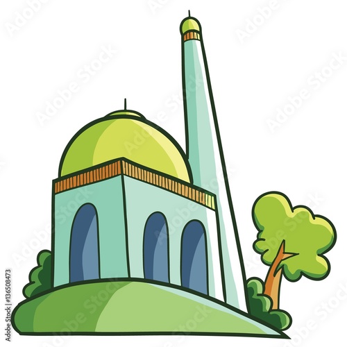 Funny blue green mosque cartoon - vector.