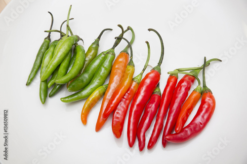 Fresh chili peppers on white background