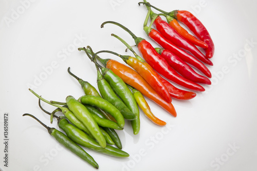 Fresh chili peppers on white background