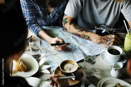 Camping Coffee Planning Map Direction Concept