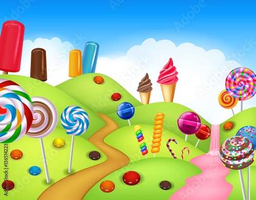 Fantasy candyland with dessrts and sweets photo