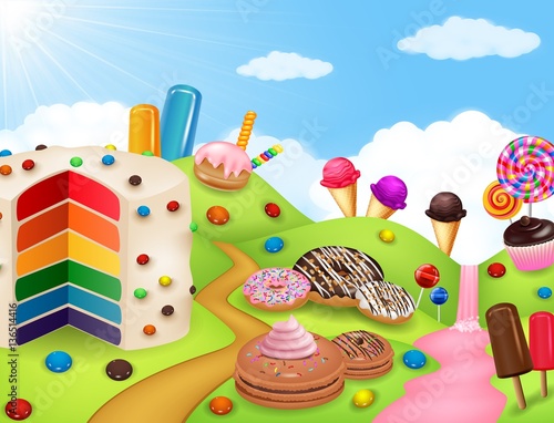 Fantasy candyland with dessrts and sweets