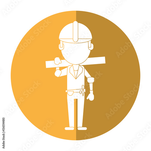 man construction wooden board and tool belt shadow vector illustration