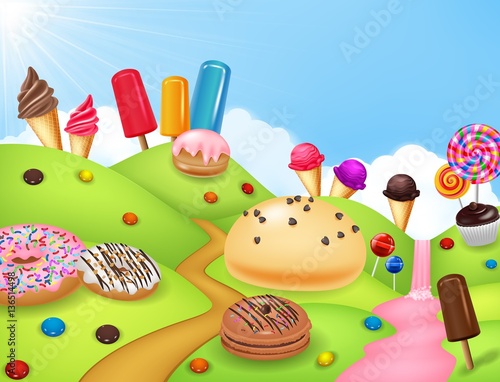 Fantasy candyland with dessrts and sweets