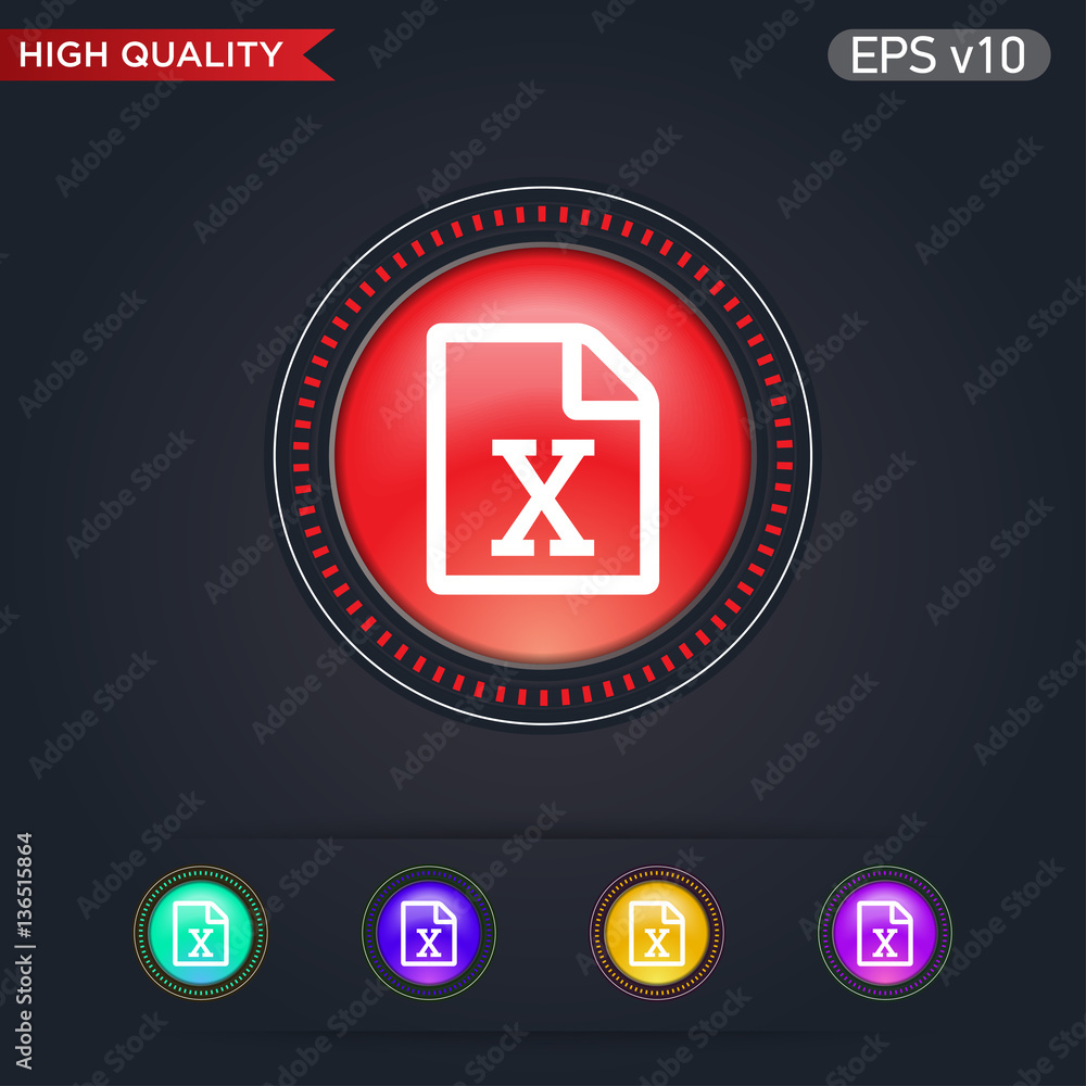 Excel file icon. Button with excel file icon. Modern UI vector. Excel file icon. Button with excel file icon. Modern UI vector.