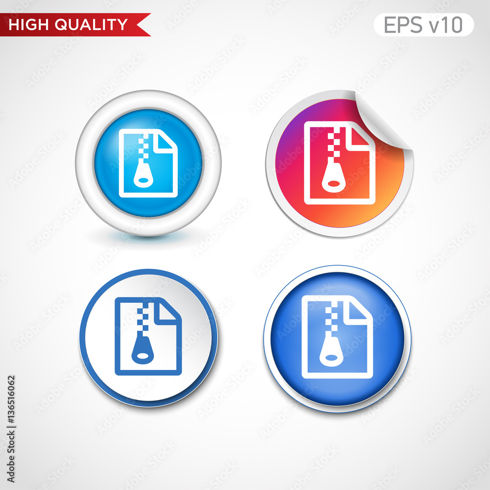 Zip file icon. Button with zip file icon. Modern UI vector. Zip file icon. Button with zip file icon. Modern UI vector.