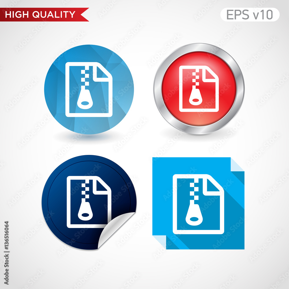 Zip file icon. Button with zip file icon. Modern UI vector. Zip file icon. Button with zip file icon. Modern UI vector.
