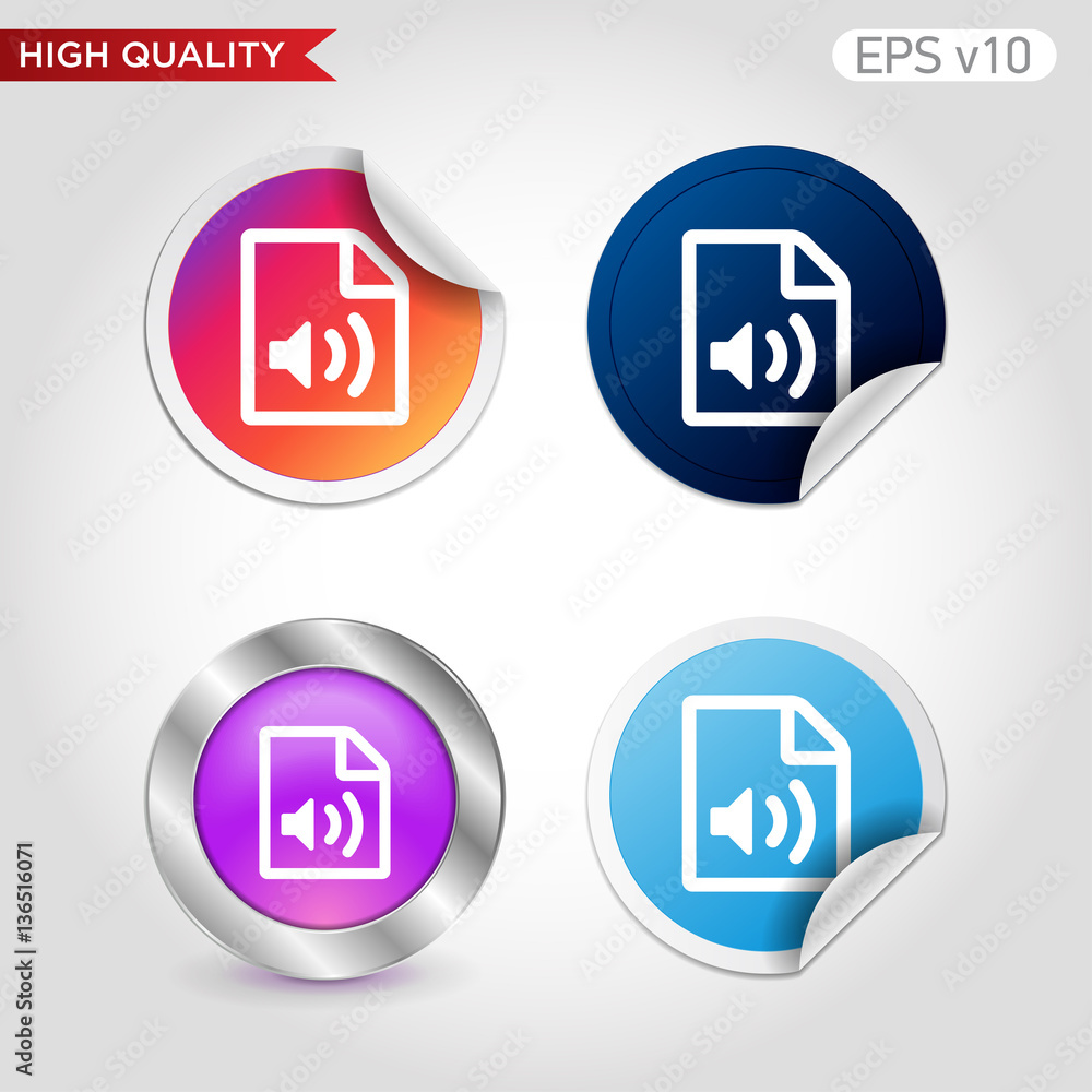 Audio file icon. Button with audio file icon. Modern UI vector. Audio file icon. Button with audio file icon. Modern UI vector.
