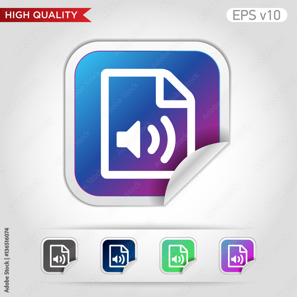 Audio file icon. Button with audio file icon. Modern UI vector. Audio file icon. Button with audio file icon. Modern UI vector.