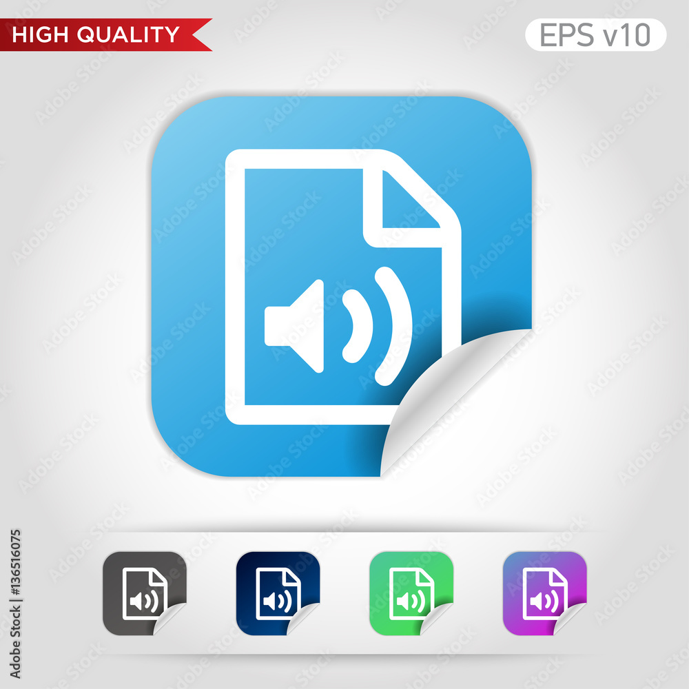 Audio file icon. Button with audio file icon. Modern UI vector. Audio file icon. Button with audio file icon. Modern UI vector.