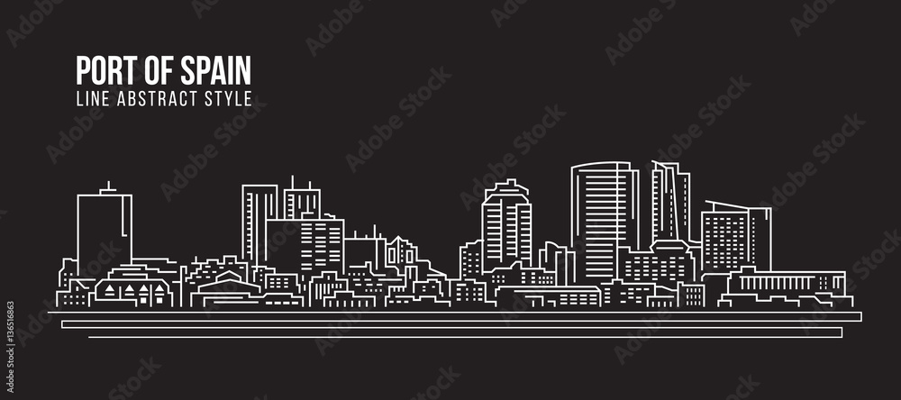 Cityscape Building Line art Vector Illustration design - Port of spain city