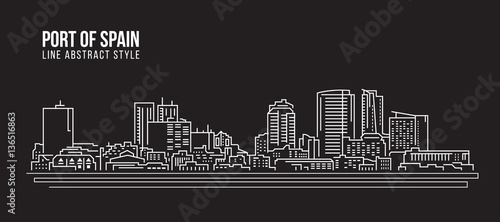 Cityscape Building Line art Vector Illustration design - Port of spain city