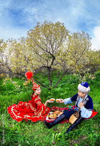 Kazakh couple in the garden photo