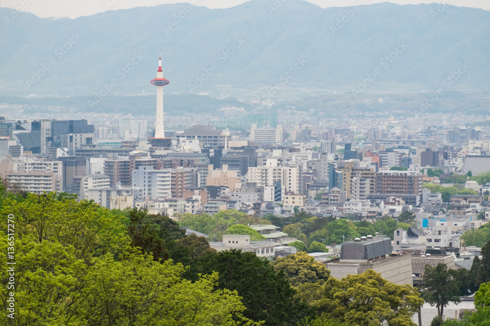 Kyoto Tower from Kiyomizu-dera temple, Kyoto, Japan
