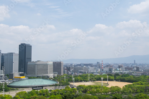 Aerial view of Osaka from Osaka Castle, Japan