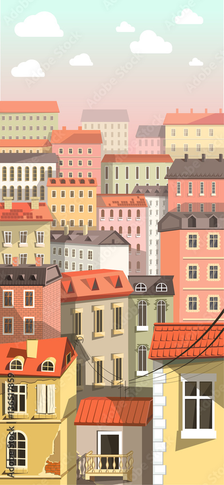 Old and Modern Buildings in Town in Flat Style Old and Modern Buildings in Town in Flat Style