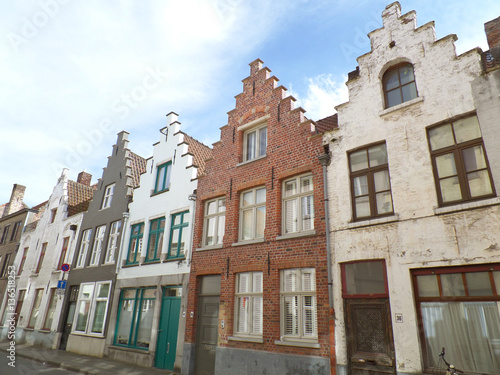Brown and white tone vintage bricked buildings in Bruges  Belgium 