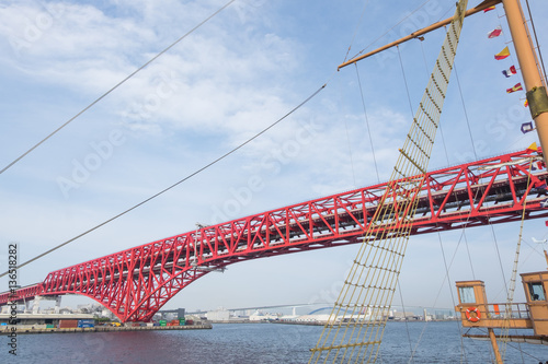 Obraz na płótnie The Minato Bridge is a double-deck cantilever truss bridge in Osaka, Japan w salonie
