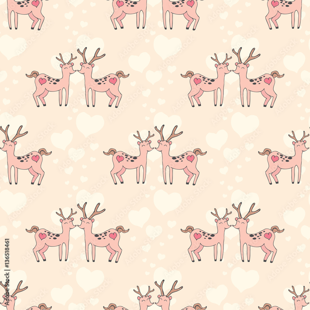 Couple of deer with hearts . Valentine's Day seamless pattern. Couple of deer with hearts . Valentine's Day seamless pattern.
