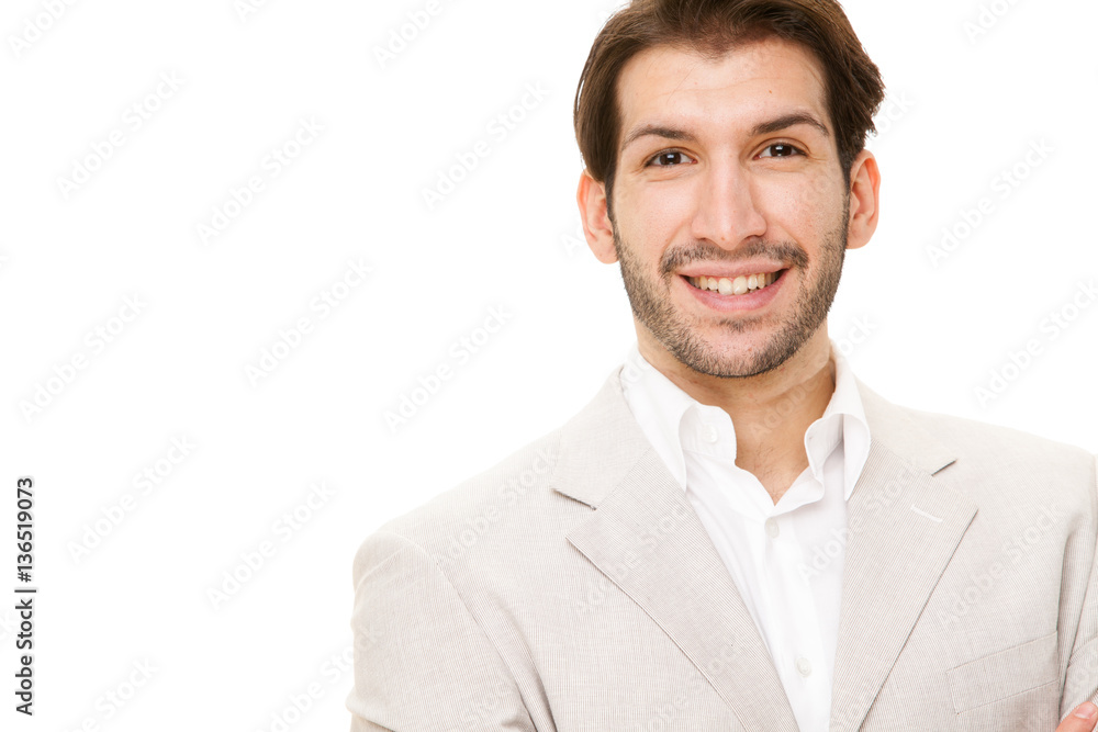 caucasian brunette happy business man portrait isolated on white caucasian brunette happy business man portrait isolated on white
