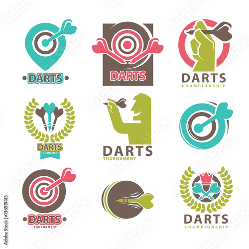 Darts Tournament Emblems Collection on White.