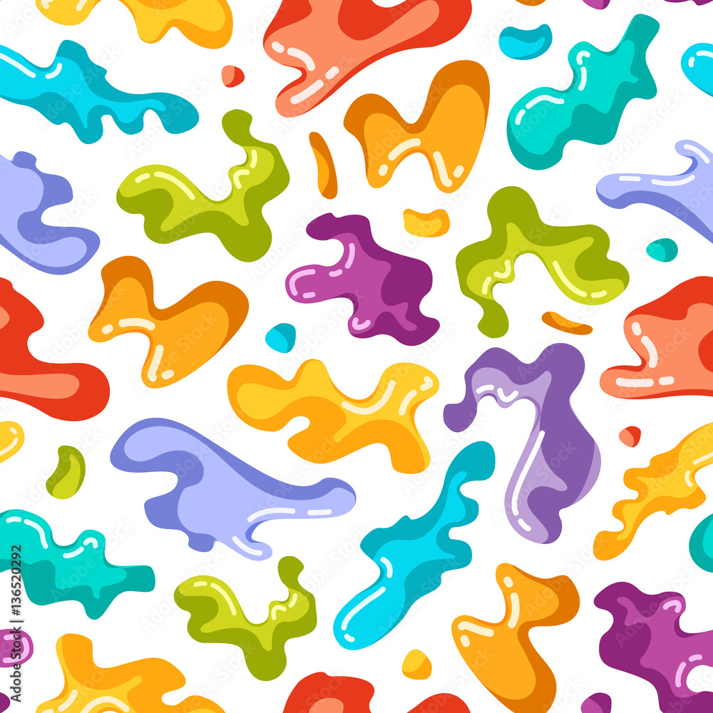 Seamless pattern with colorful spots and sprays on a white