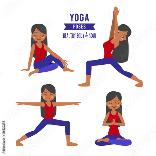 Vector illustration. Woman practicing yoga. In asana Vrikshasana.
