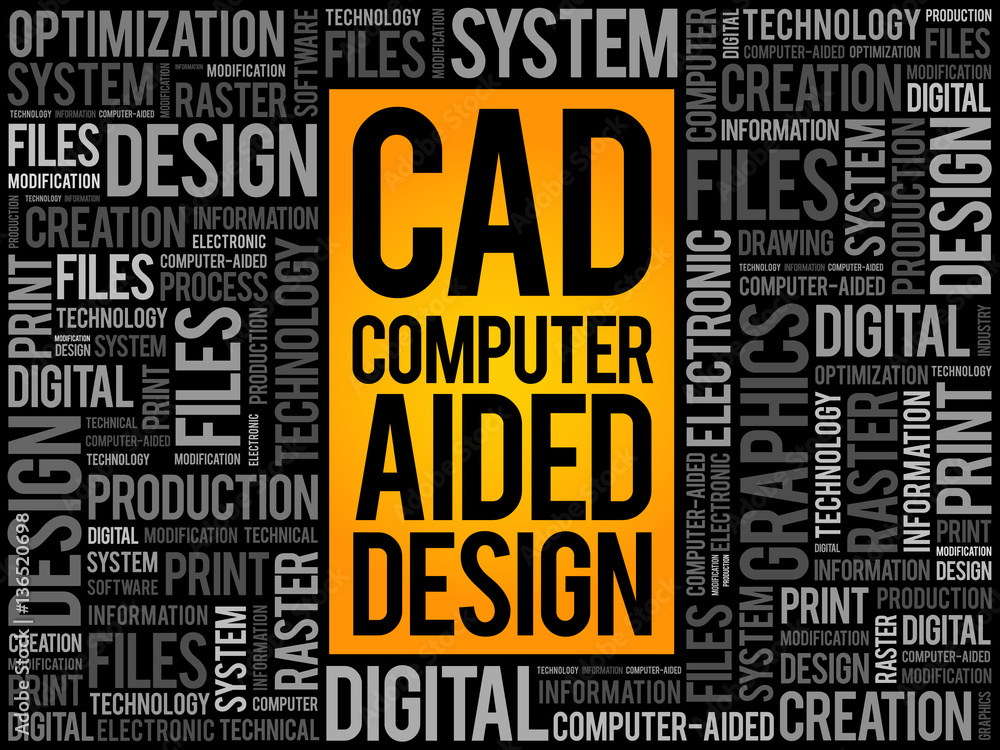CAD - Computer Aided Design word cloud, business concept background CAD - Computer Aided Design word cloud, business concept background