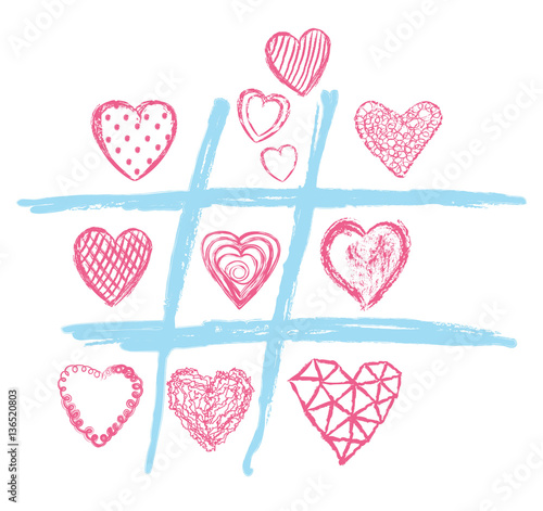 Valentine day card vector. Hand drawn greeting cover on 14th february with hearts and xoxo game