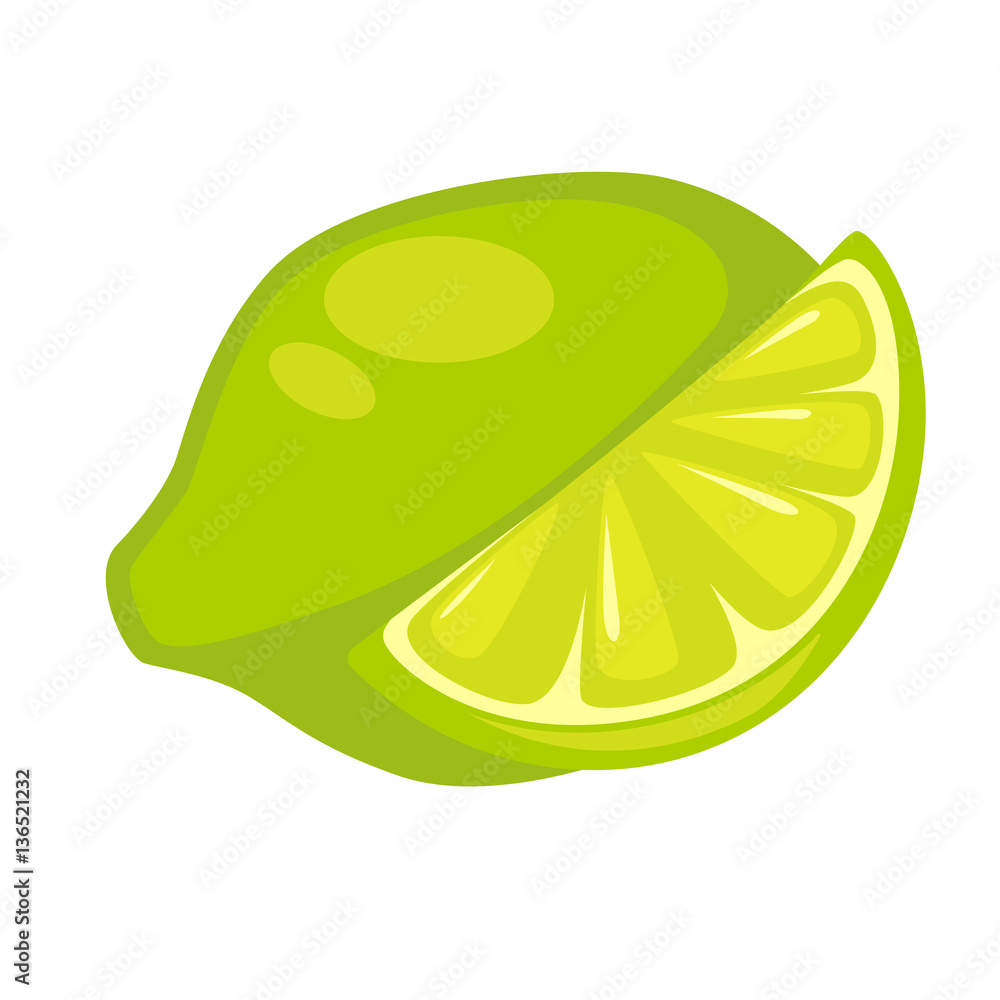 Lime Exotic Fruit Isolated on White. Green Lemon Slice Lime Exotic Fruit Isolated on White. Green Lemon Slice