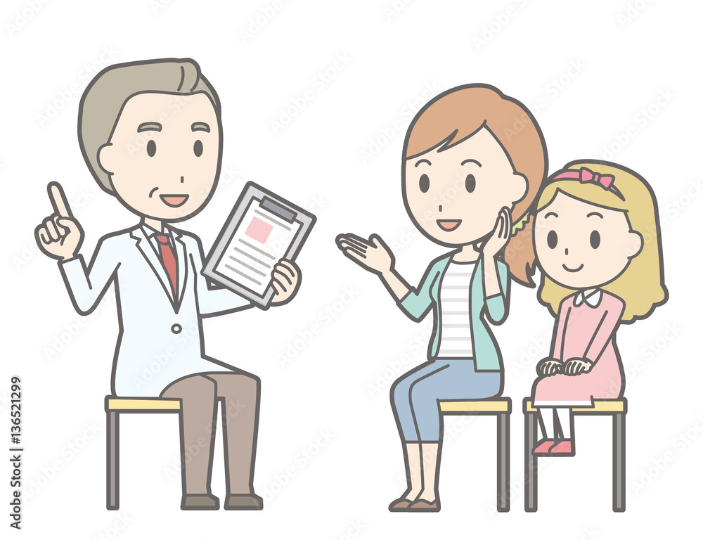 Illustration that girl and her mother are consulting a doctor Illustration that girl and her mother are consulting a doctor