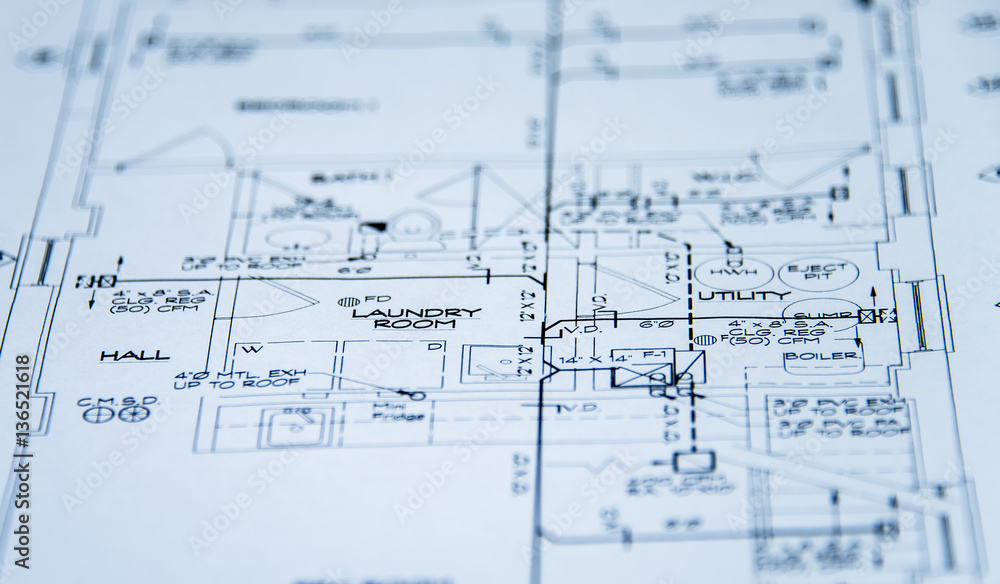 Fototapeta premium Blueprint interior design of the construction plan for kitchen and bathroom remodel