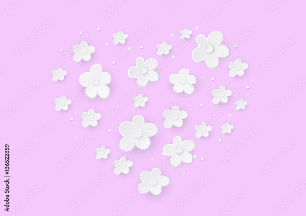 flower made from heart on pink background. paper cut flower made from heart on pink background. paper cut