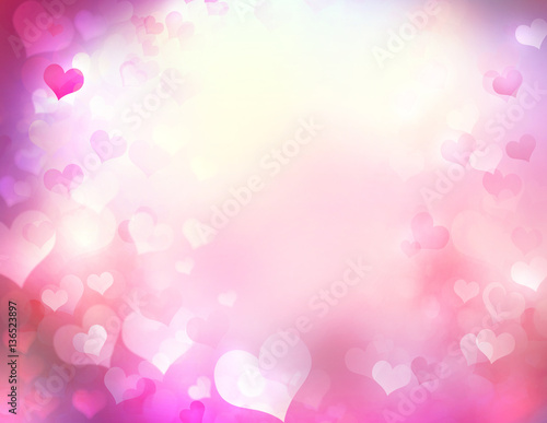 Herts blurred.Valentine bokeh pink background.